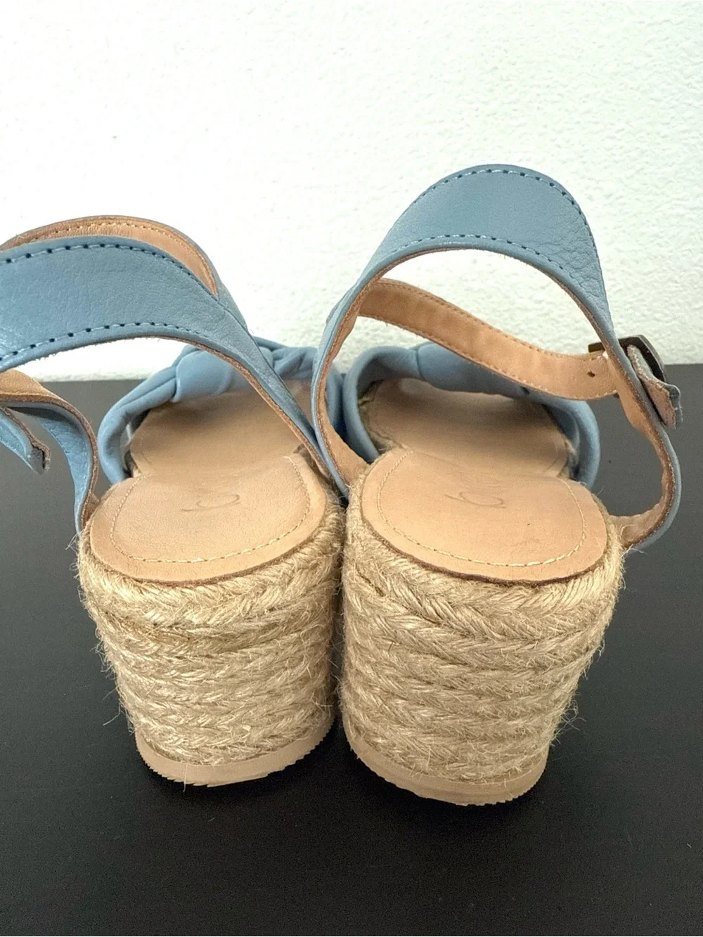 EUC Bueno Blue Leather Knot Espadrille Wedge Sandals